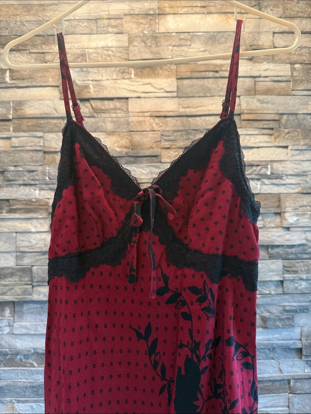 wild fable Red and Black Floral Lace-Trim Slip Dress